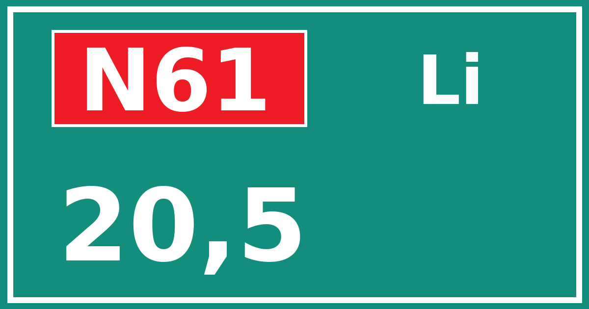Hectometerbord N61 20,5 zijde Li