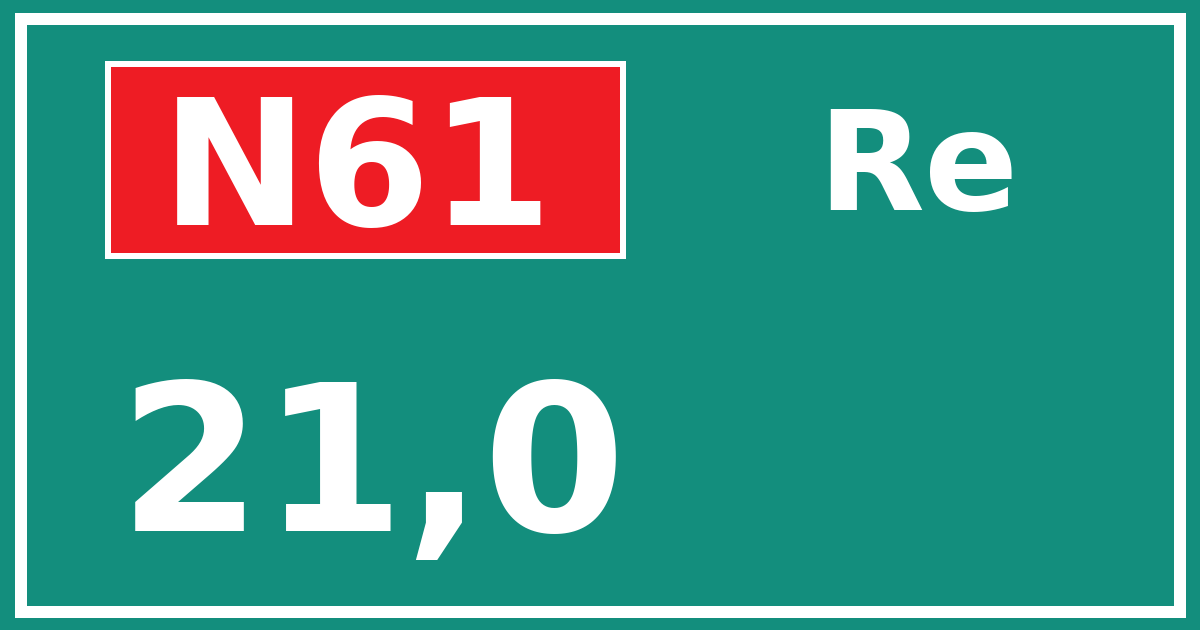 Hectometerbord N61 21,0 zijde Re