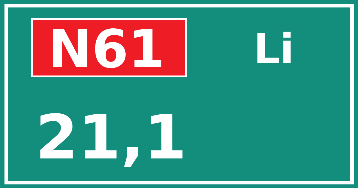 Hectometerbord N61 21,1 zijde Li
