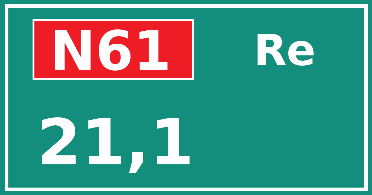 Hectometerbord N61 21,1 zijde Re