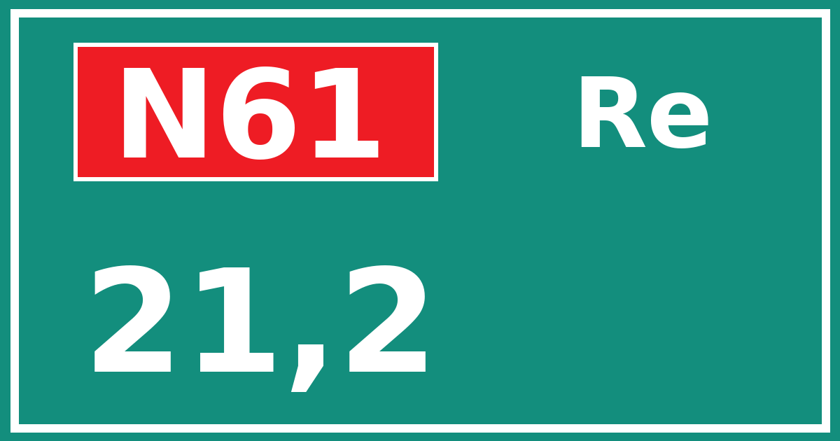 Hectometerbord N61 21,2 zijde Re