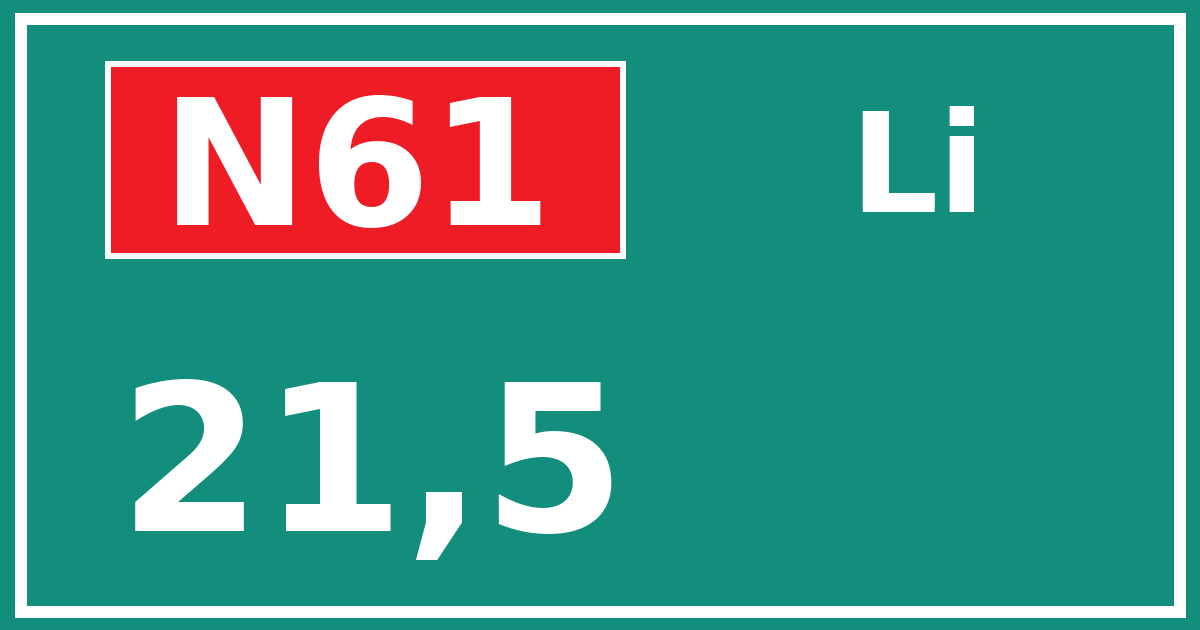 Hectometerbord N61 21,5 zijde Li