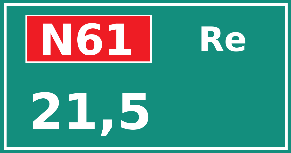 Hectometerbord N61 21,5 zijde Re