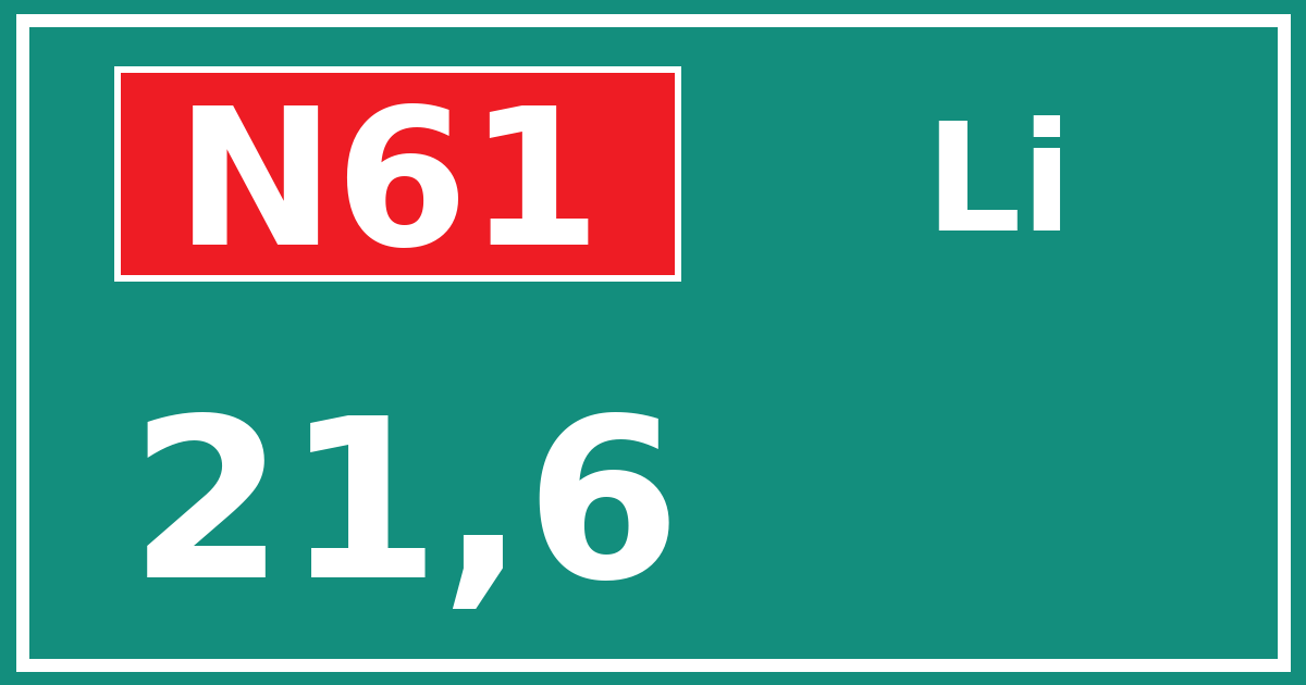 Hectometerbord N61 21,6 zijde Li