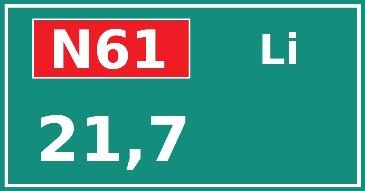 Hectometerbord N61 21,7 zijde Li