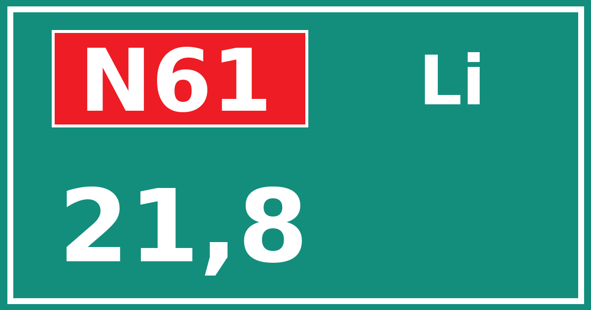 Hectometerbord N61 21,8 zijde Li
