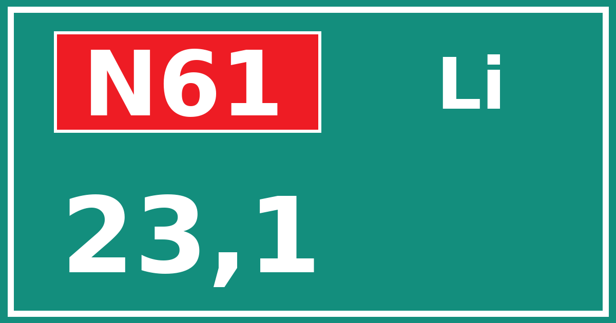 Hectometerbord N61 23,1 zijde Li