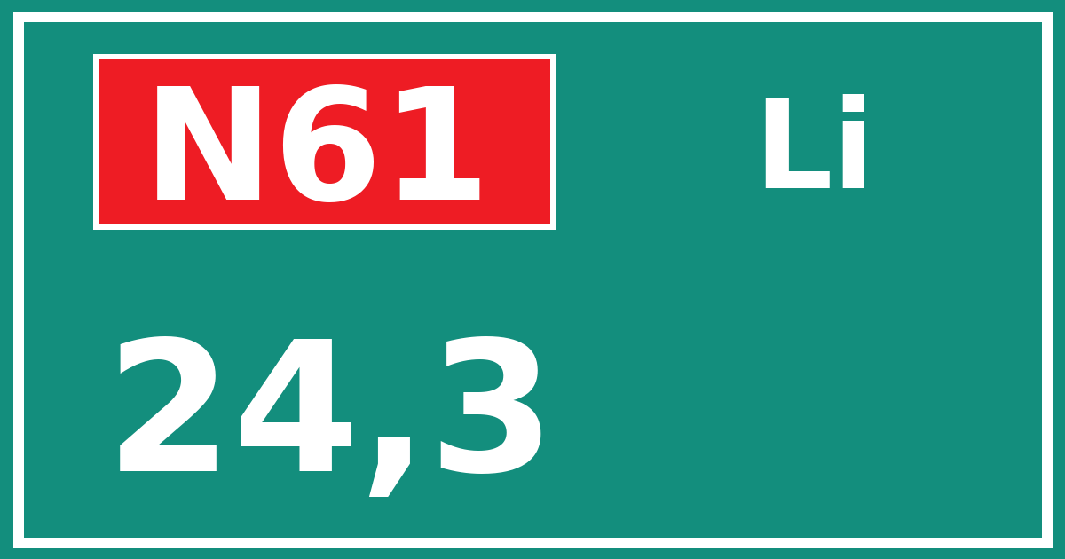 Hectometerbord N61 24,3 zijde Li