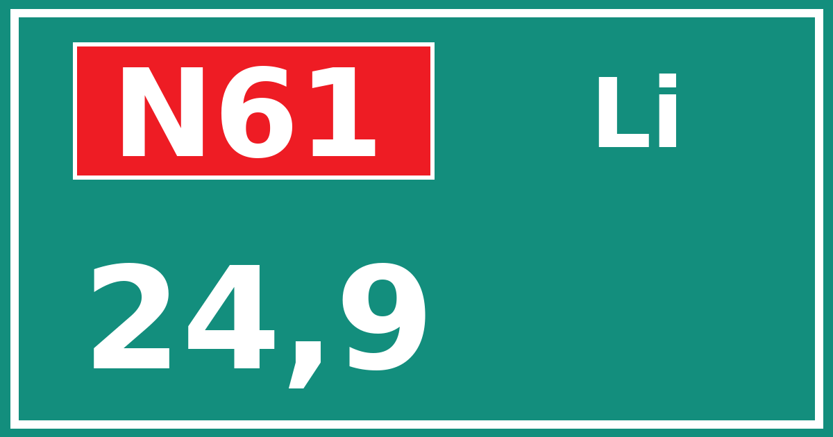 Hectometerbord N61 24,9 zijde Li