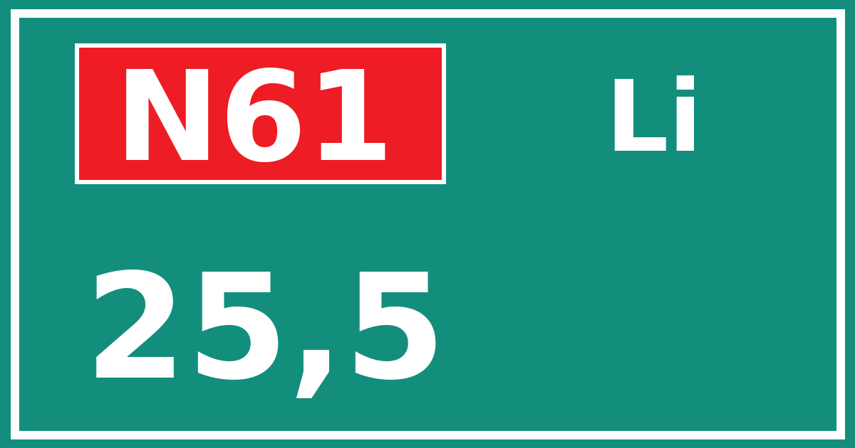 Hectometerbord N61 25,5 zijde Li