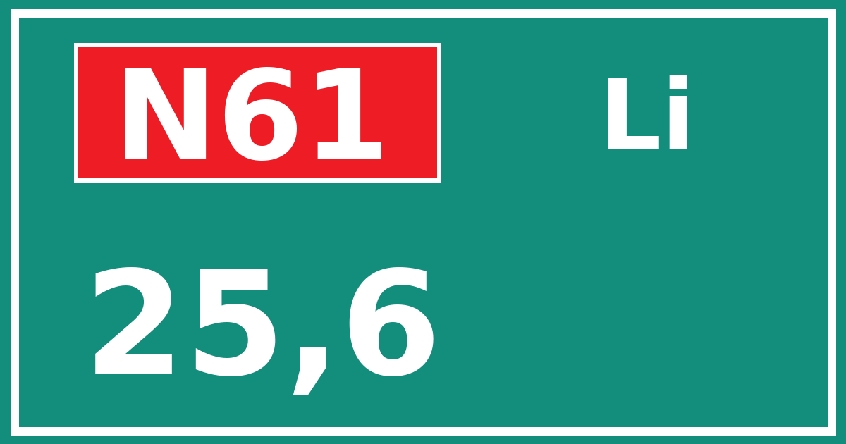 Hectometerbord N61 25,6 zijde Li