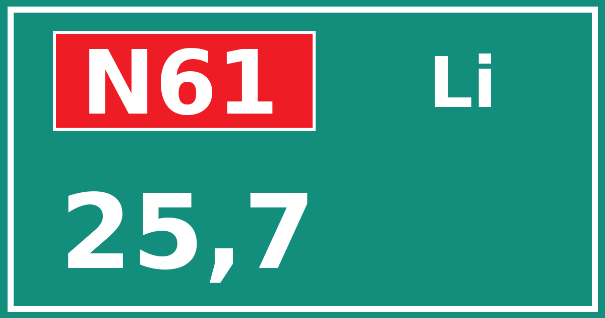 Hectometerbord N61 25,7 zijde Li