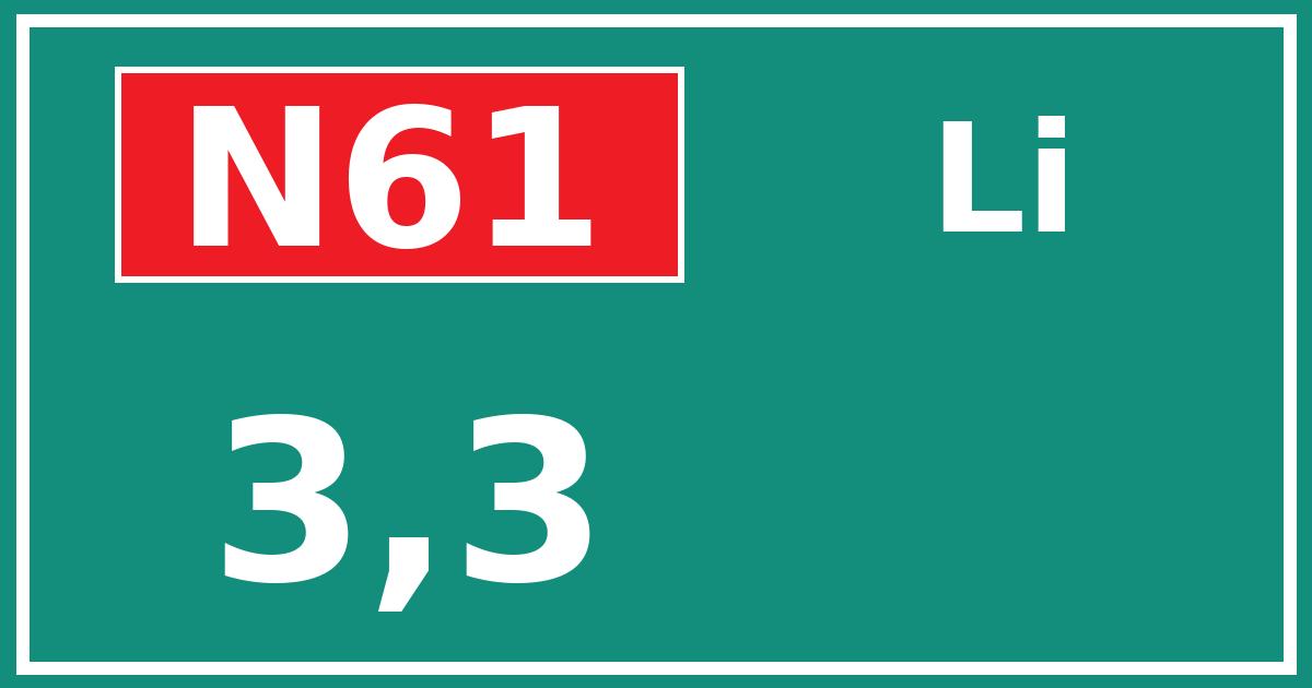 Hectometerbord N61 3,3 zijde Li
