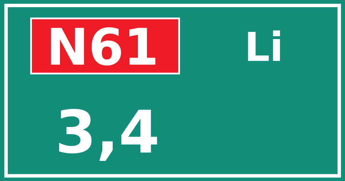 Hectometerbord N61 3,4 zijde Li