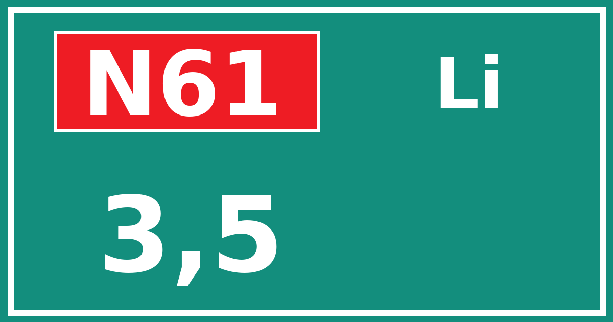 Hectometerbord N61 3,5 zijde Li