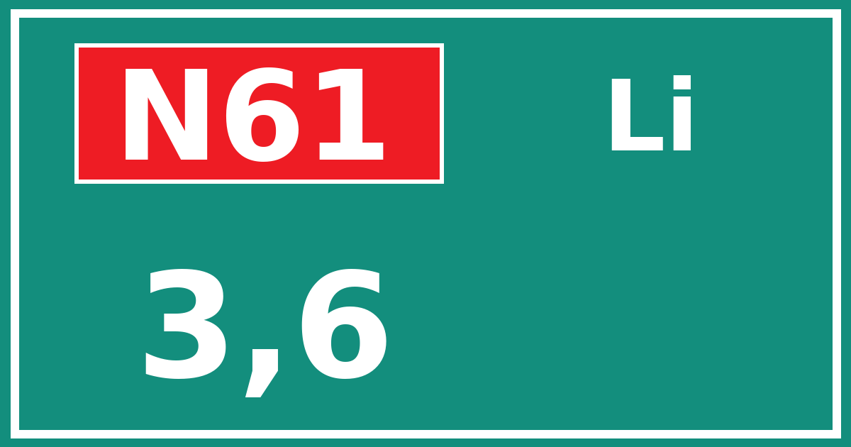 Hectometerbord N61 3,6 zijde Li