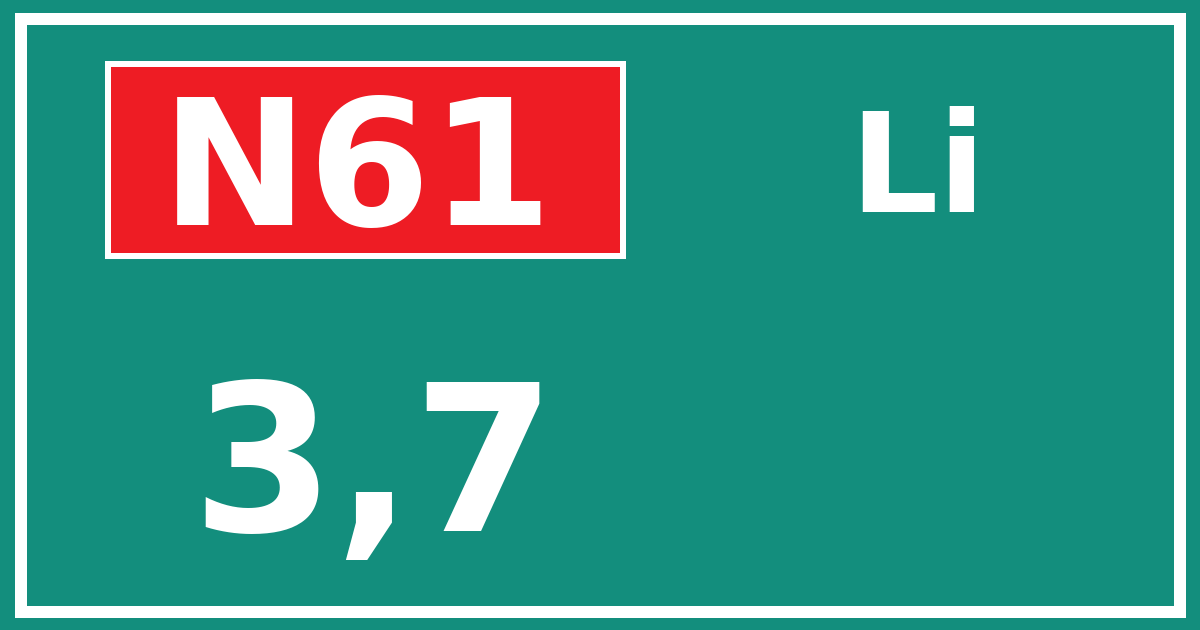 Hectometerbord N61 3,7 zijde Li
