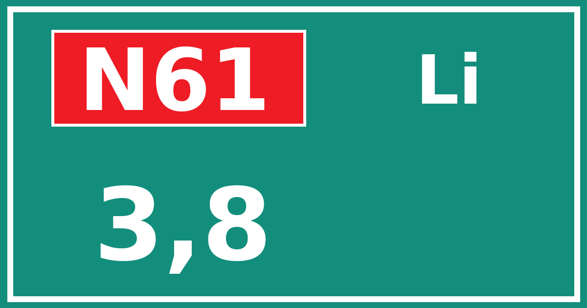 Hectometerbord N61 3,8 zijde Li
