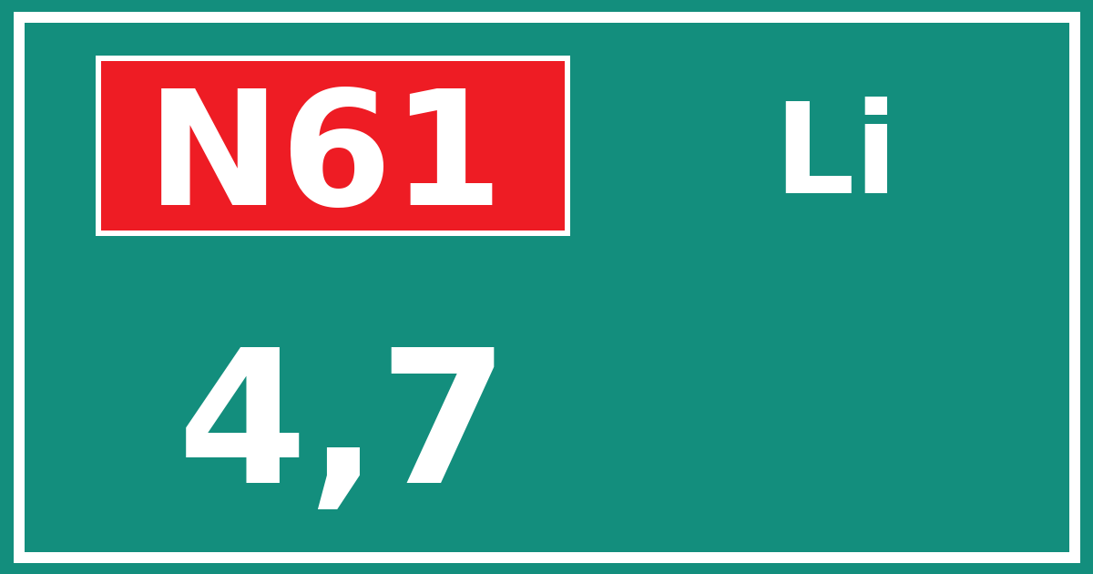 Hectometerbord N61 4,7 zijde Li