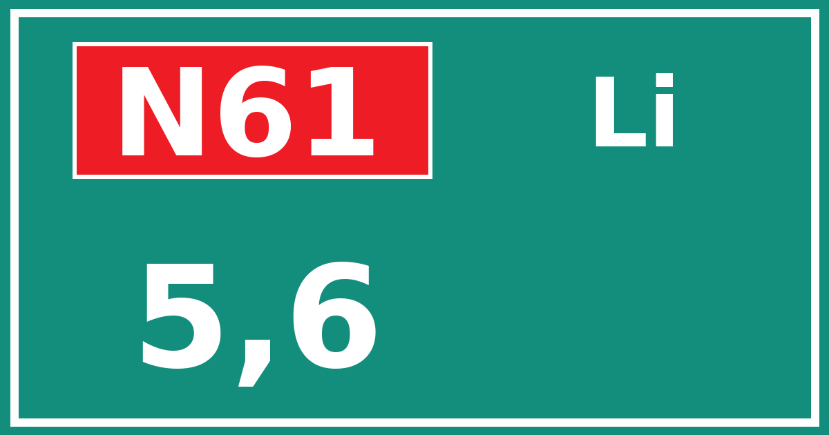 Hectometerbord N61 5,6 zijde Li