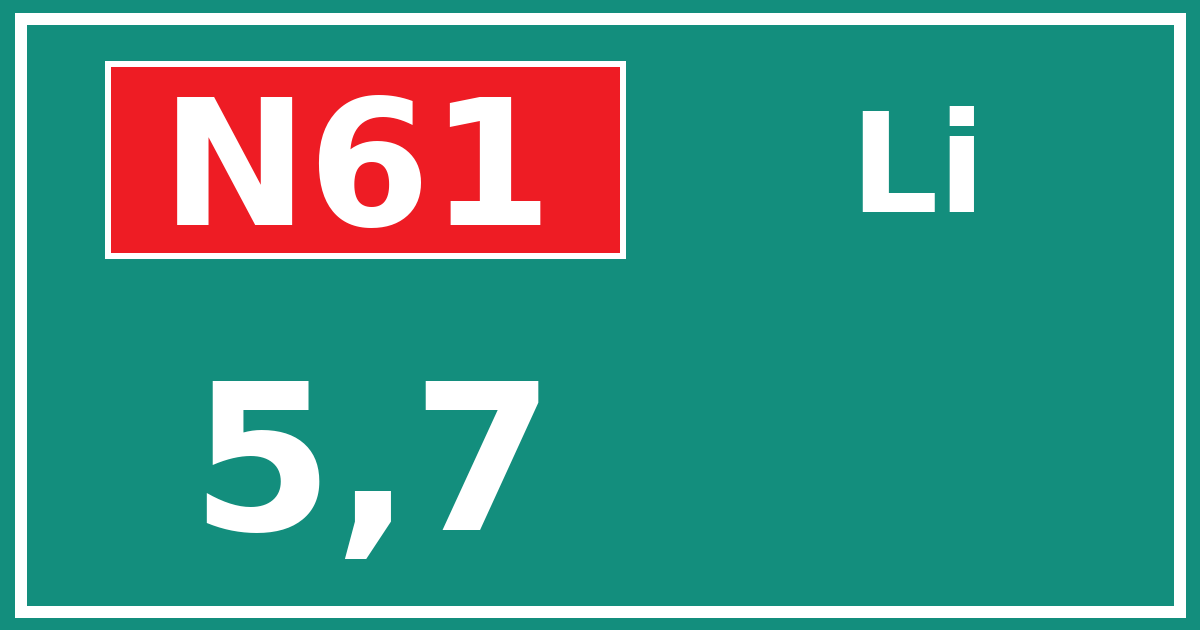 Hectometerbord N61 5,7 zijde Li