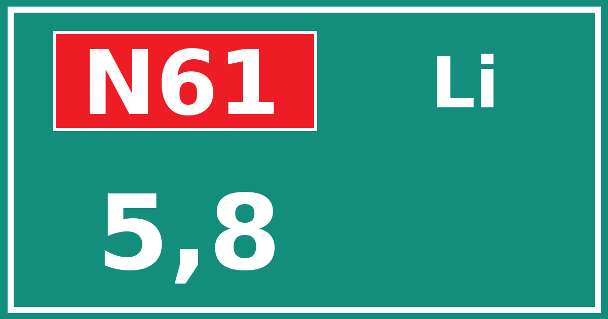 Hectometerbord N61 5,8 zijde Li