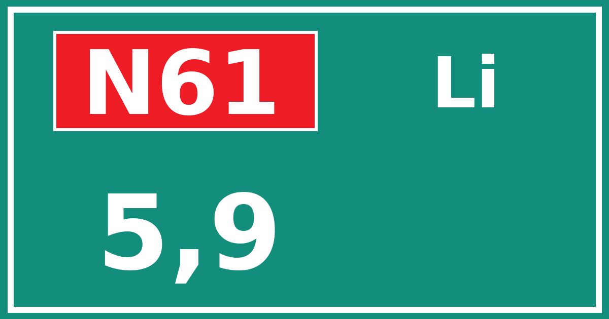 Hectometerbord N61 5,9 zijde Li