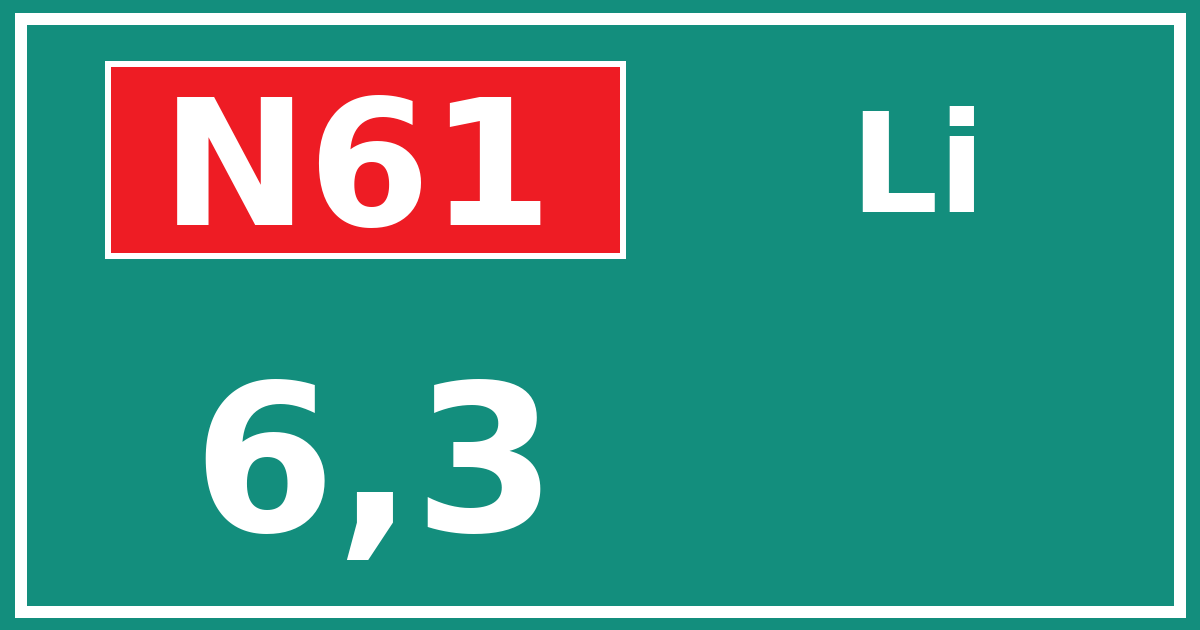 Hectometerbord N61 6,3 zijde Li