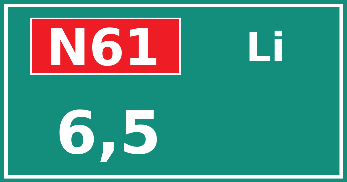 Hectometerbord N61 6,5 zijde Li
