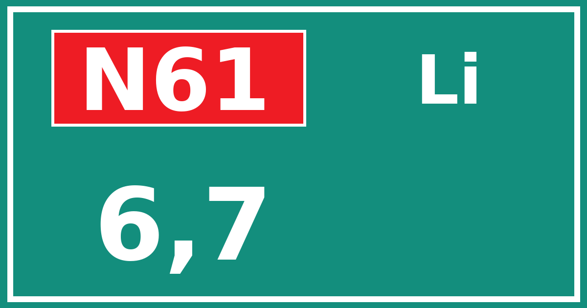 Hectometerbord N61 6,7 zijde Li