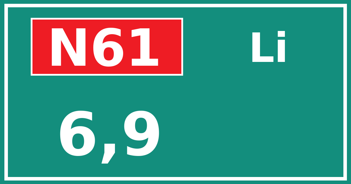 Hectometerbord N61 6,9 zijde Li