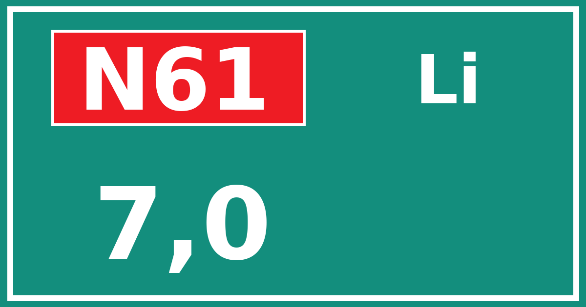 Hectometerbord N61 7,0 zijde Li