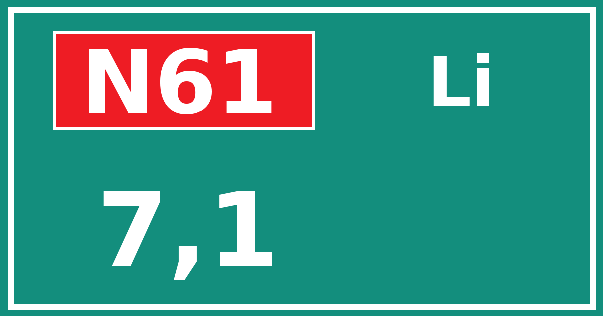 Hectometerbord N61 7,1 zijde Li