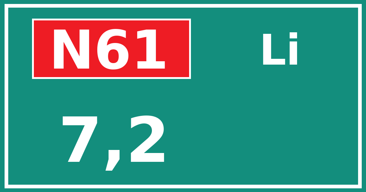 Hectometerbord N61 7,2 zijde Li