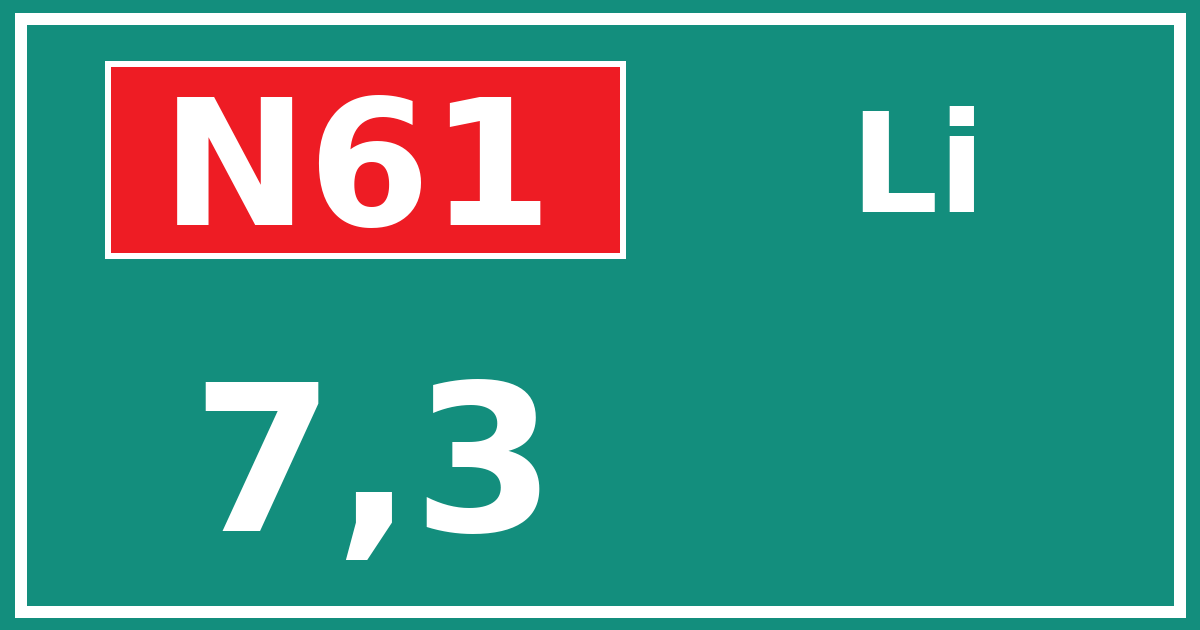 Hectometerbord N61 7,3 zijde Li