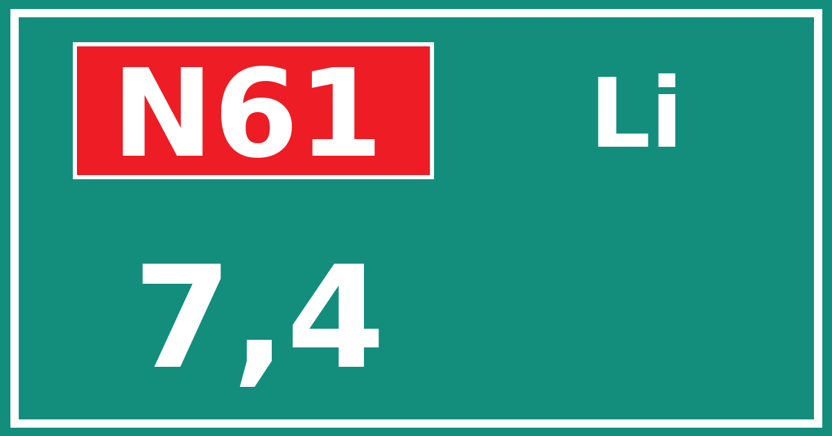 Hectometerbord N61 7,4 zijde Li