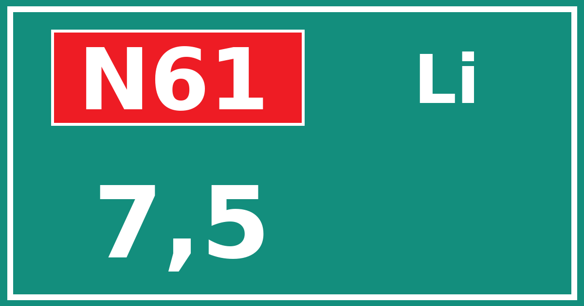 Hectometerbord N61 7,5 zijde Li