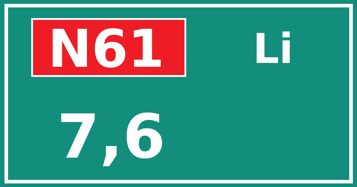 Hectometerbord N61 7,6 zijde Li