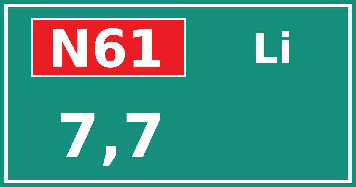 Hectometerbord N61 7,7 zijde Li