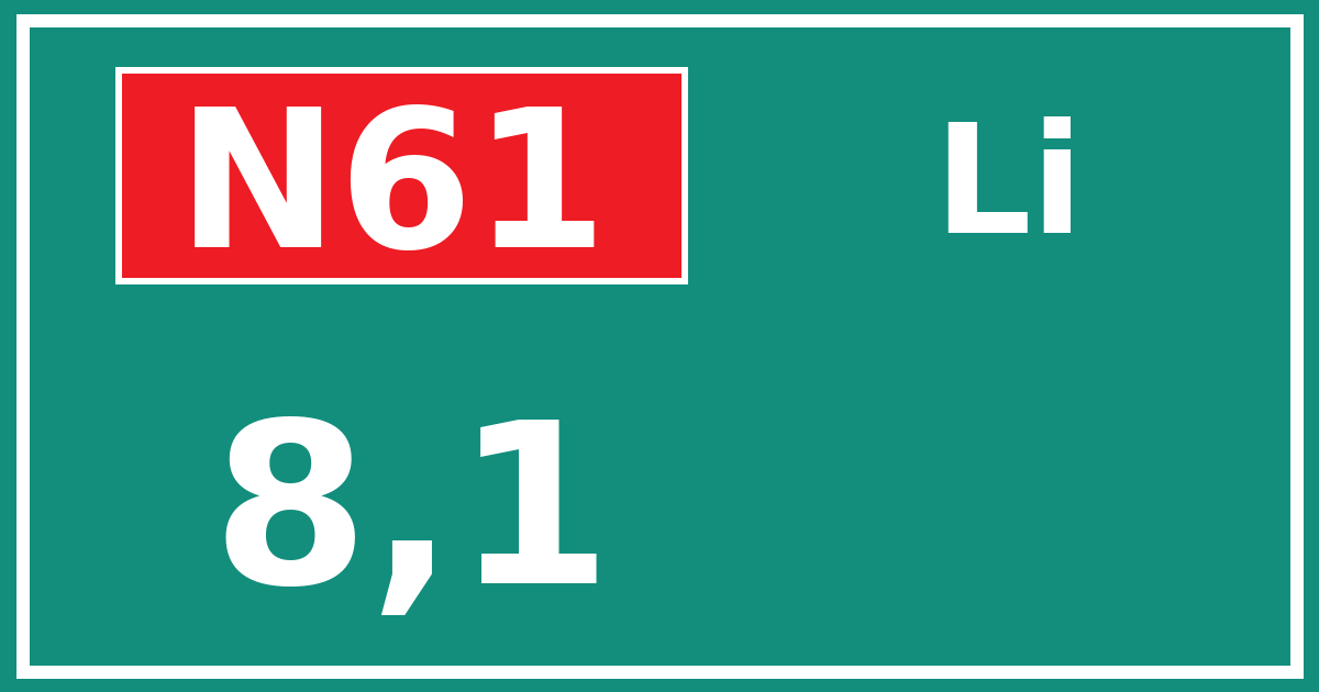 Hectometerbord N61 8,1 zijde Li