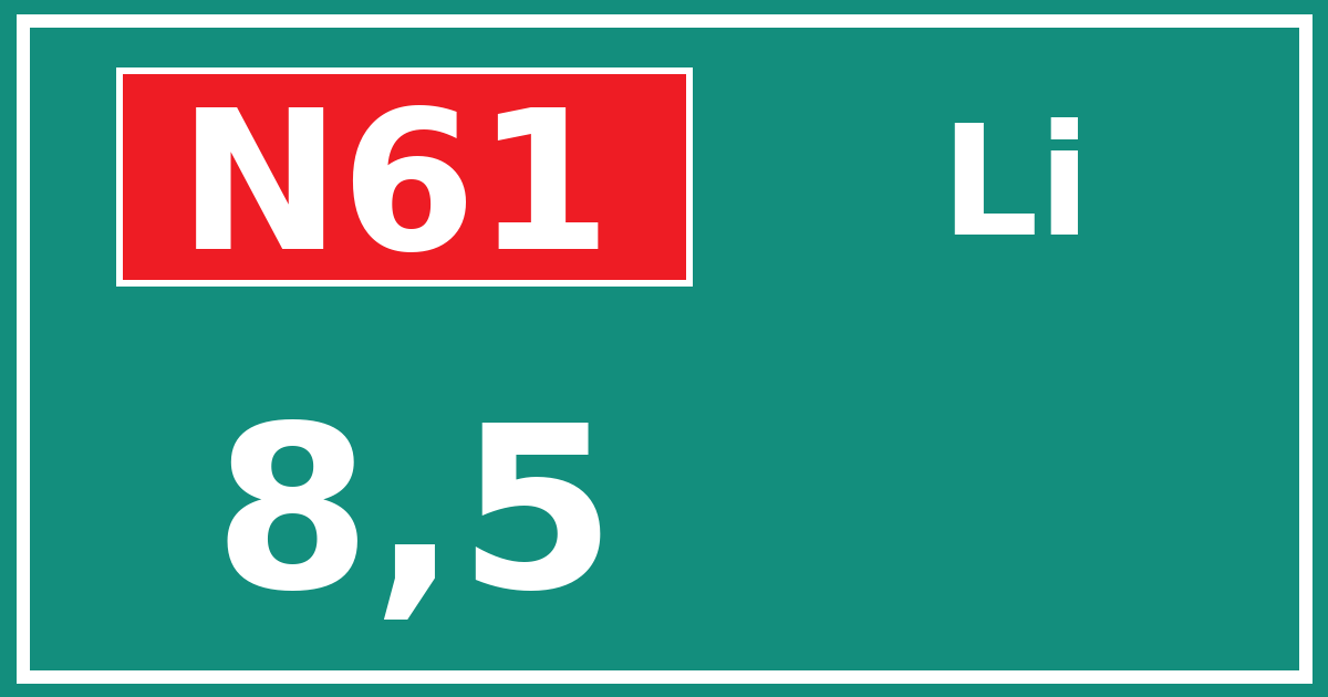 Hectometerbord N61 8,5 zijde Li