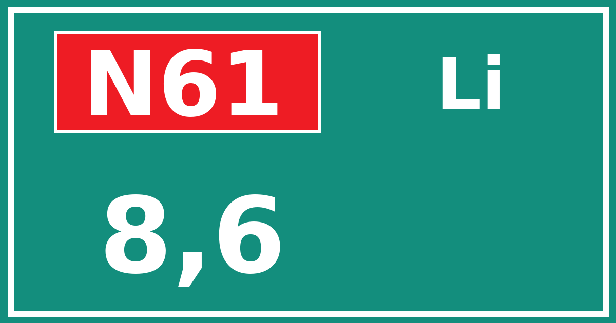 Hectometerbord N61 8,6 zijde Li