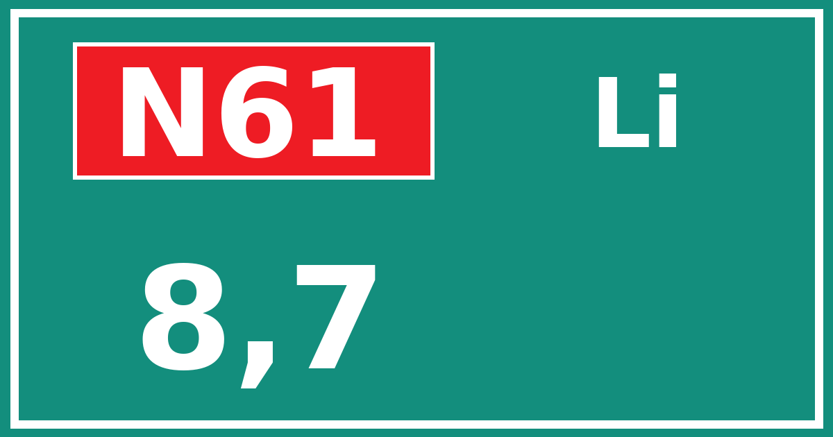 Hectometerbord N61 8,7 zijde Li