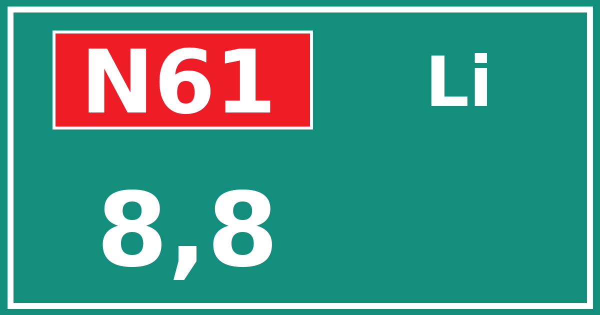 Hectometerbord N61 8,8 zijde Li