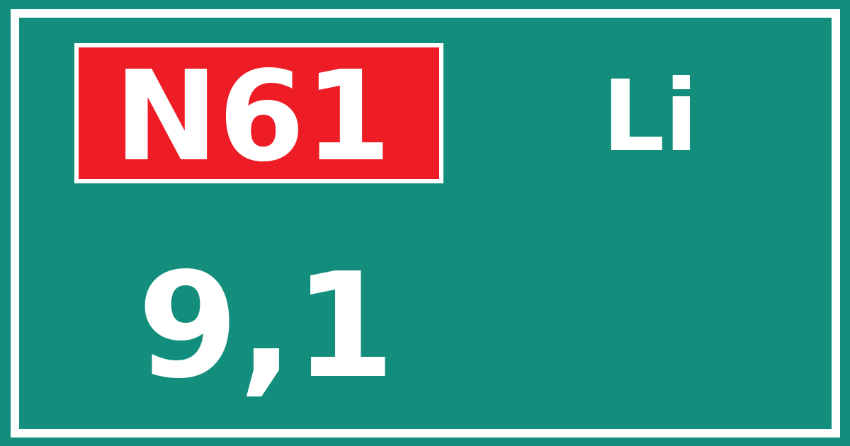 Hectometerbord N61 9,1 zijde Li