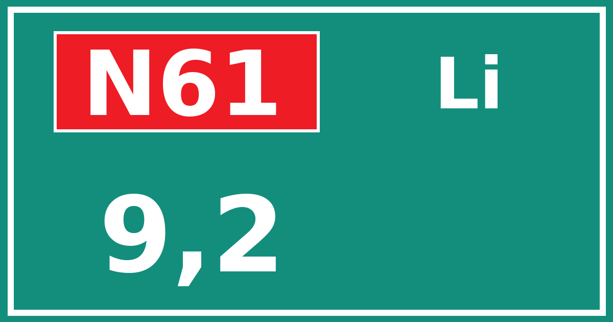 Hectometerbord N61 9,2 zijde Li