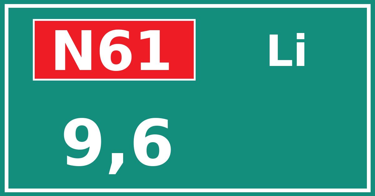 Hectometerbord N61 9,6 zijde Li
