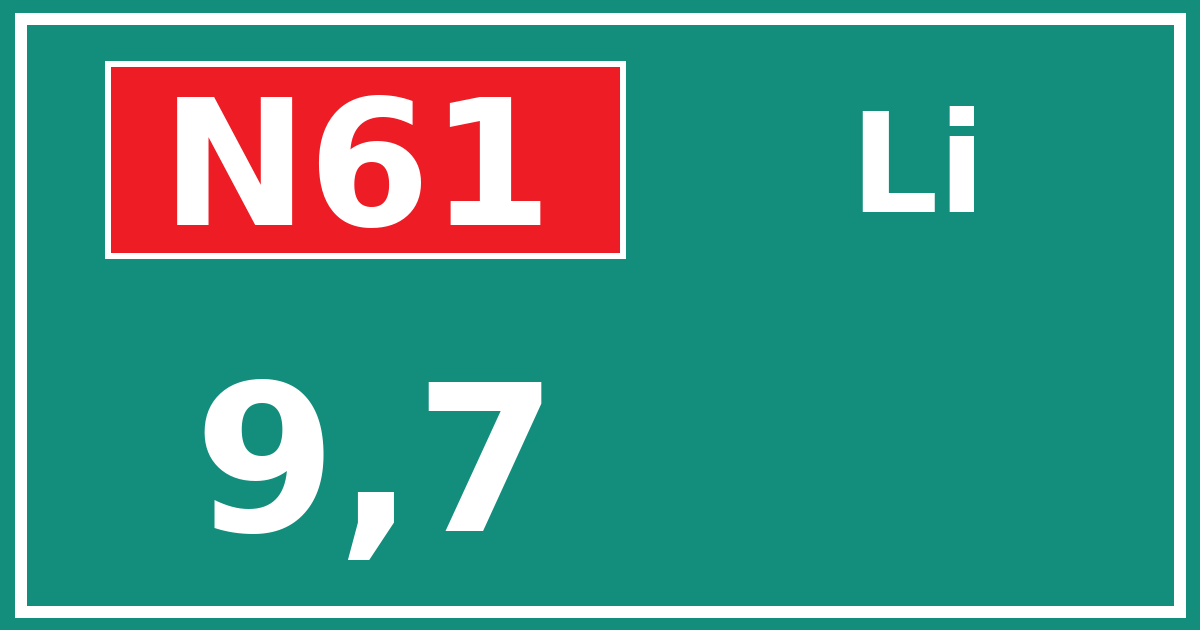 Hectometerbord N61 9,7 zijde Li