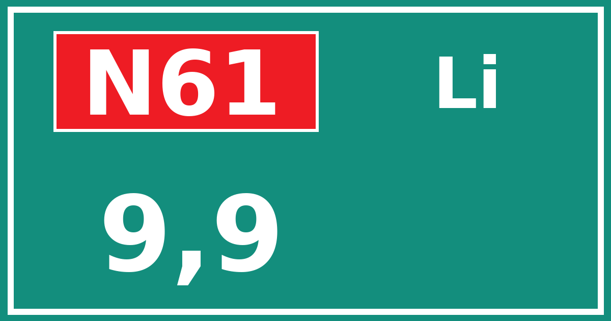 Hectometerbord N61 9,9 zijde Li