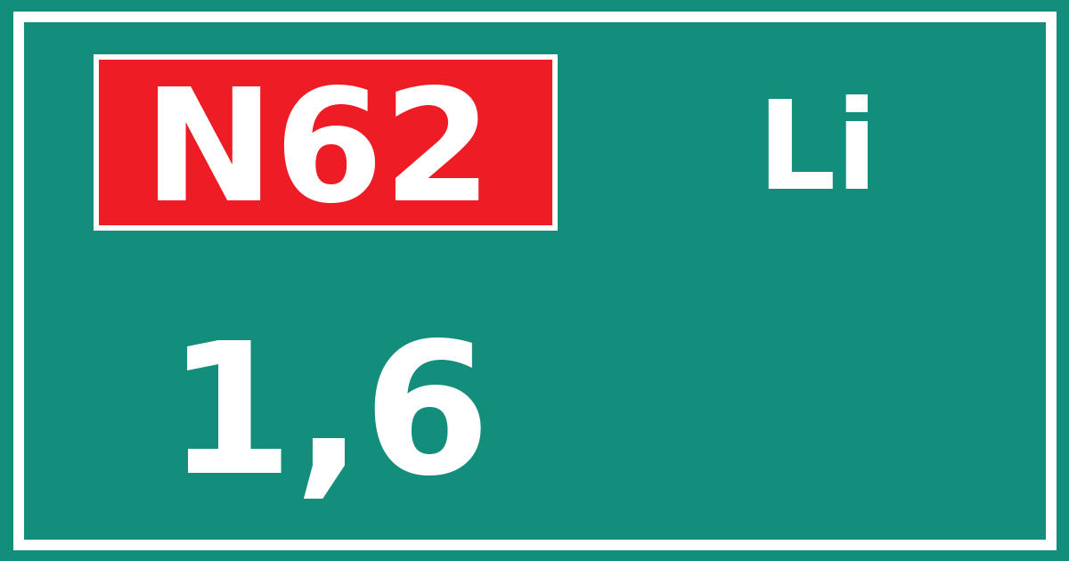 Hectometerbord N62 1,6 zijde Li